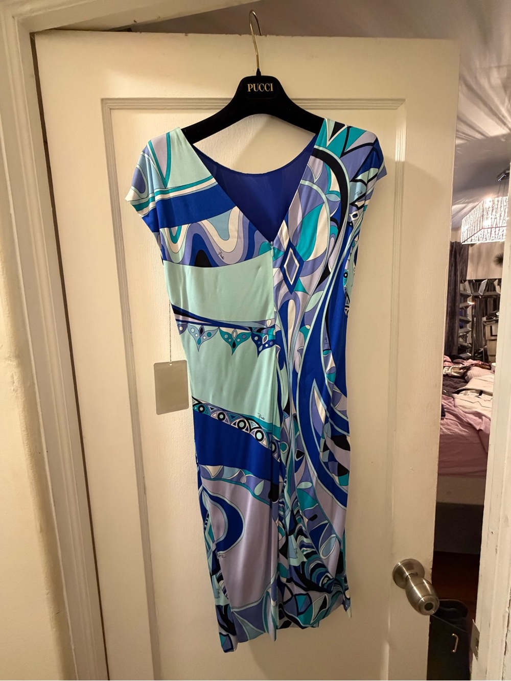 Emilio Pucci Blue Multi-Print Midi Dress